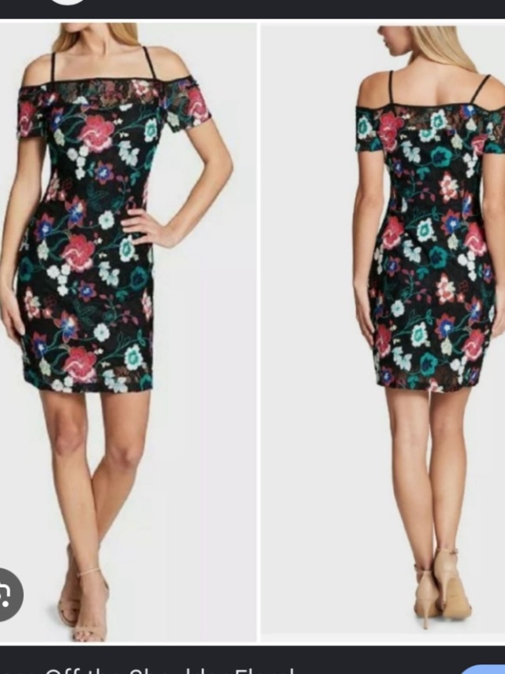 GUESS Black Floral One-Shoulder Embroidered Lace Dress